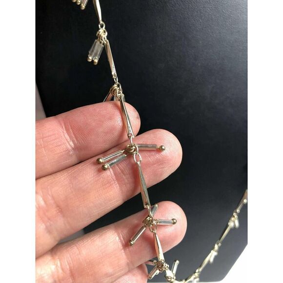 2075 CHICO'S silver tone blue bead dangle drop station necklace 34-36" NEW - Picture 2 of 3